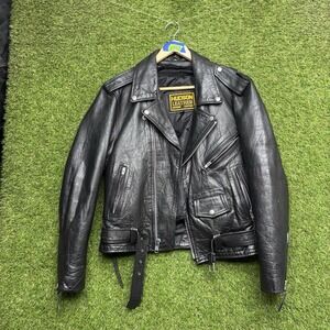Vintage Hudson Leather Jacket Mens 40 Black Biker Belted Harley Davidson 90s